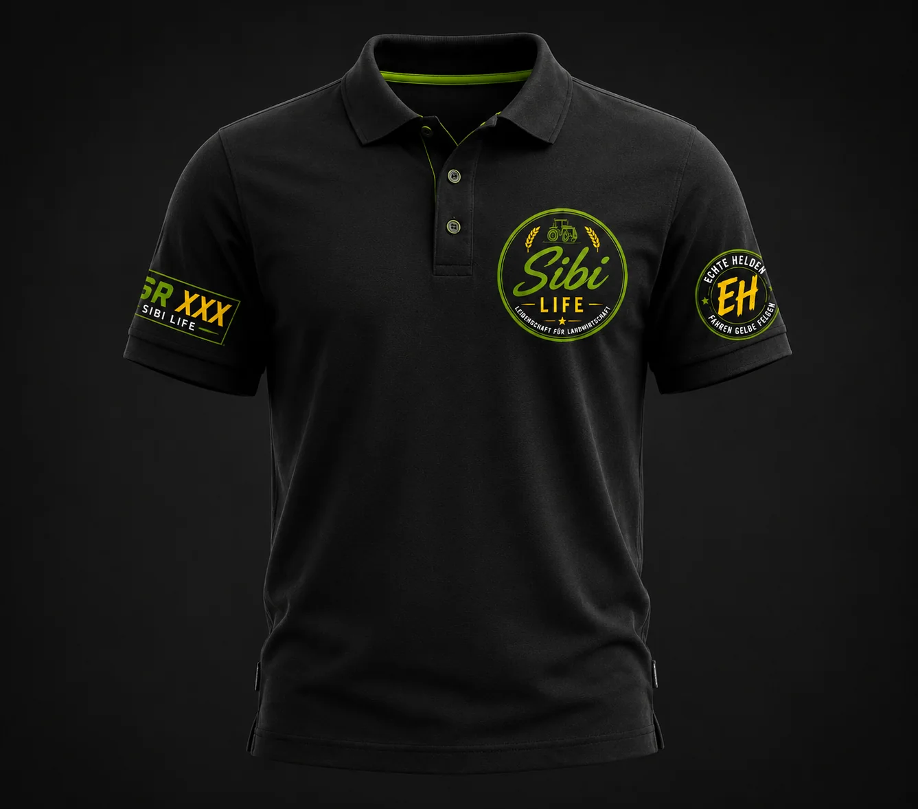 Schwarzes SIBI LIFE Poloshirt mit Marken- und Feldhelden-Abzeichen